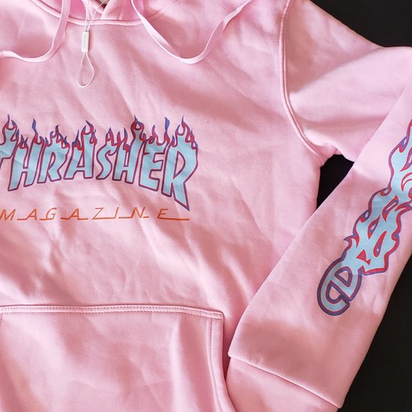 Vintage Supreme Thrasher Flame Hoodie Pink Size Large - Picture 2 of 4